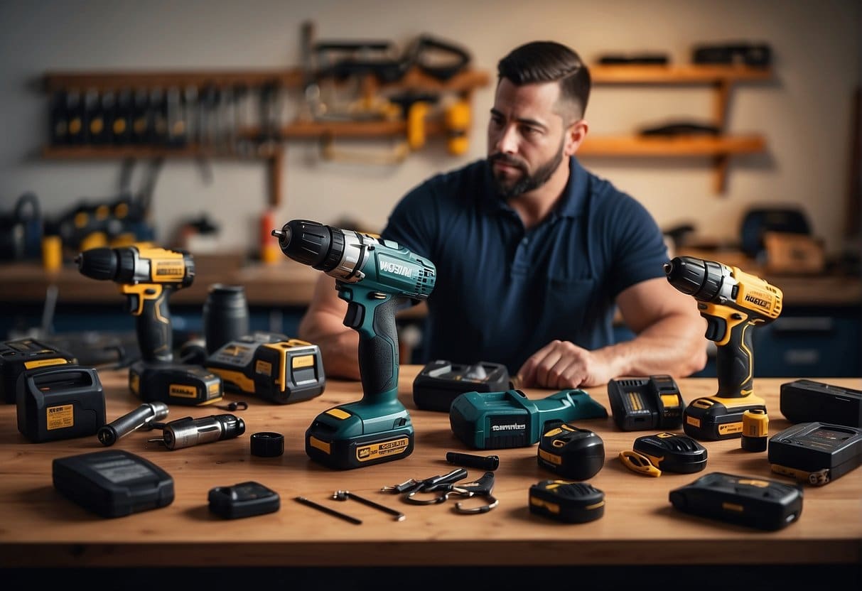 man sitting on a table with cordless drills
