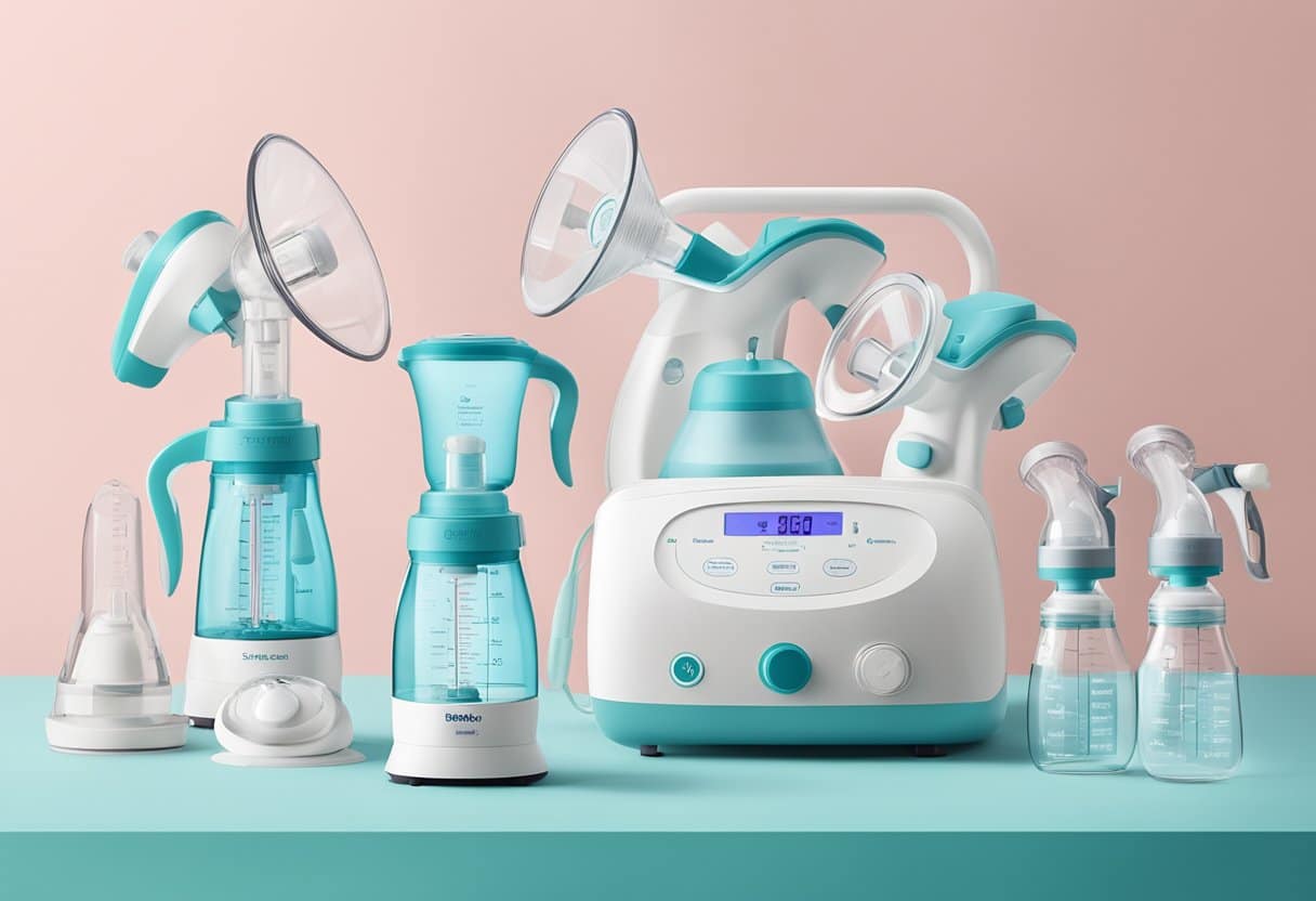 different types of breast pump on a table